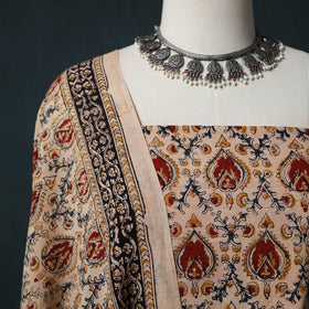 Pedana Hand Block Print Natural Dyed Cotton Kalamkari 2pc Unstitched Dress Material Kurta Set 04