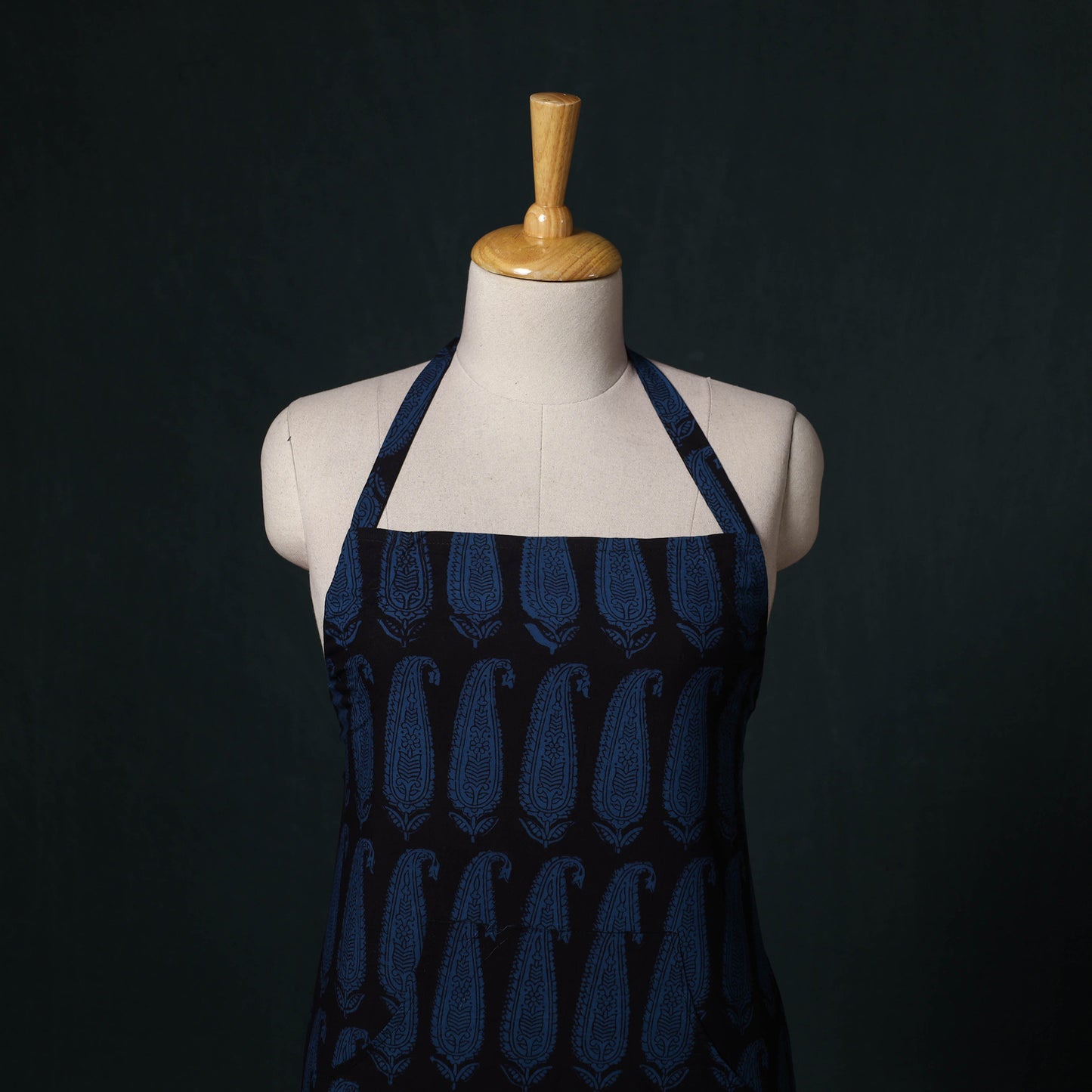 Black - Bagh Hand Block Print Cotton Apron with Pocket 23