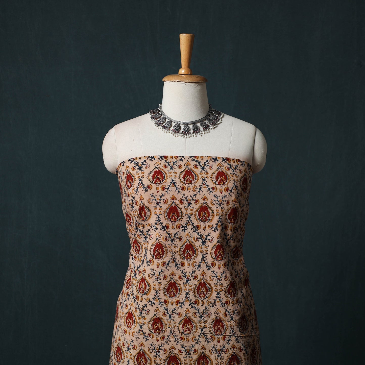 Pedana Hand Block Print Natural Dyed Cotton Kalamkari 2pc Unstitched Dress Material Kurta Set 04