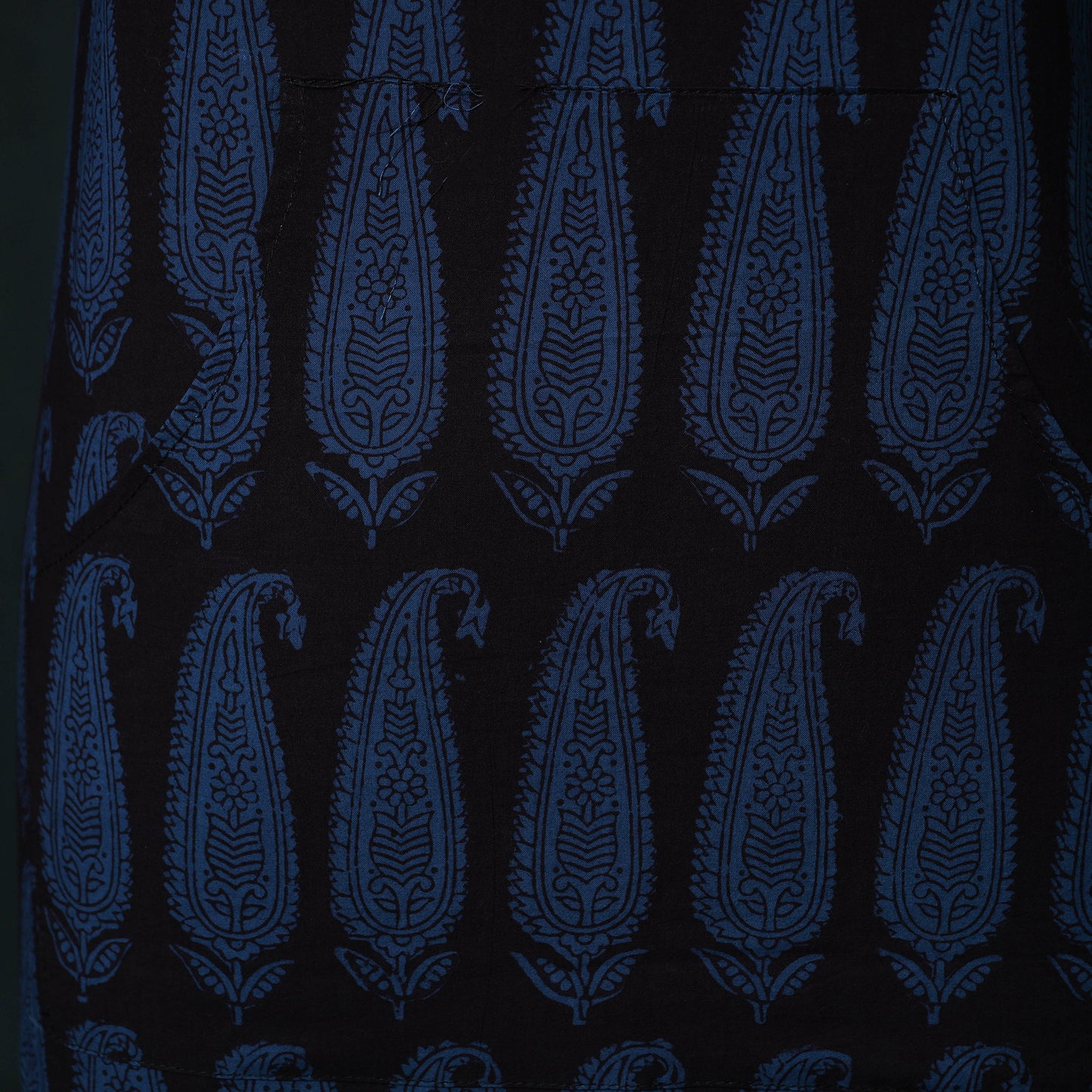 Black - Bagh Hand Block Print Cotton Apron with Pocket 23