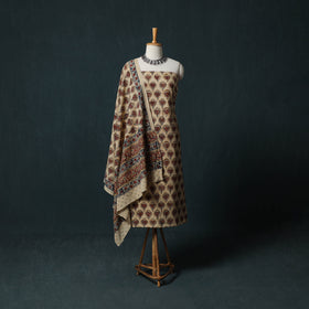 Pedana Hand Block Print Natural Dyed Cotton Kalamkari 2pc Unstitched Dress Material Kurta Set 05