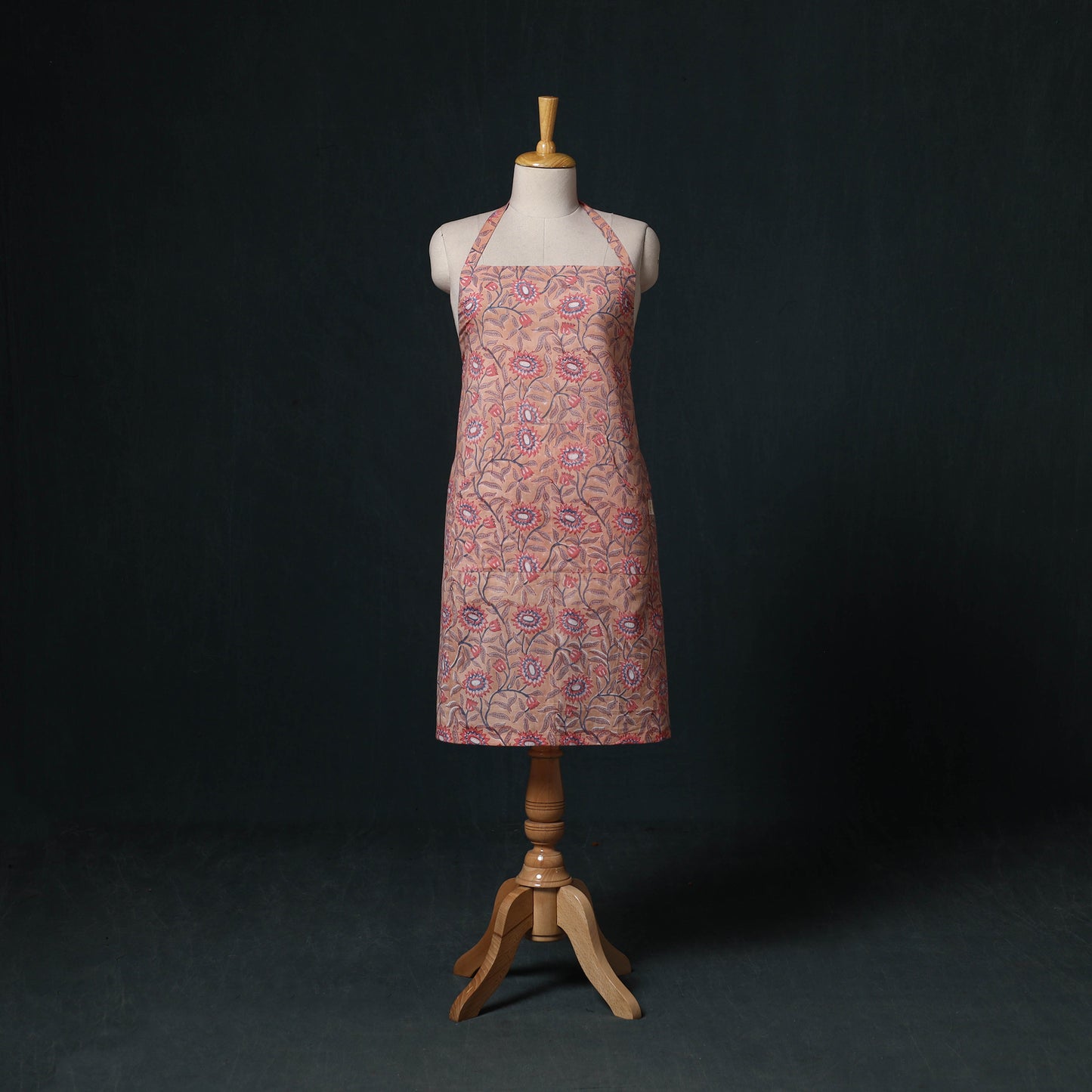 Peach - Sanganeri Hand Block Print Cotton Apron with Pocket 24