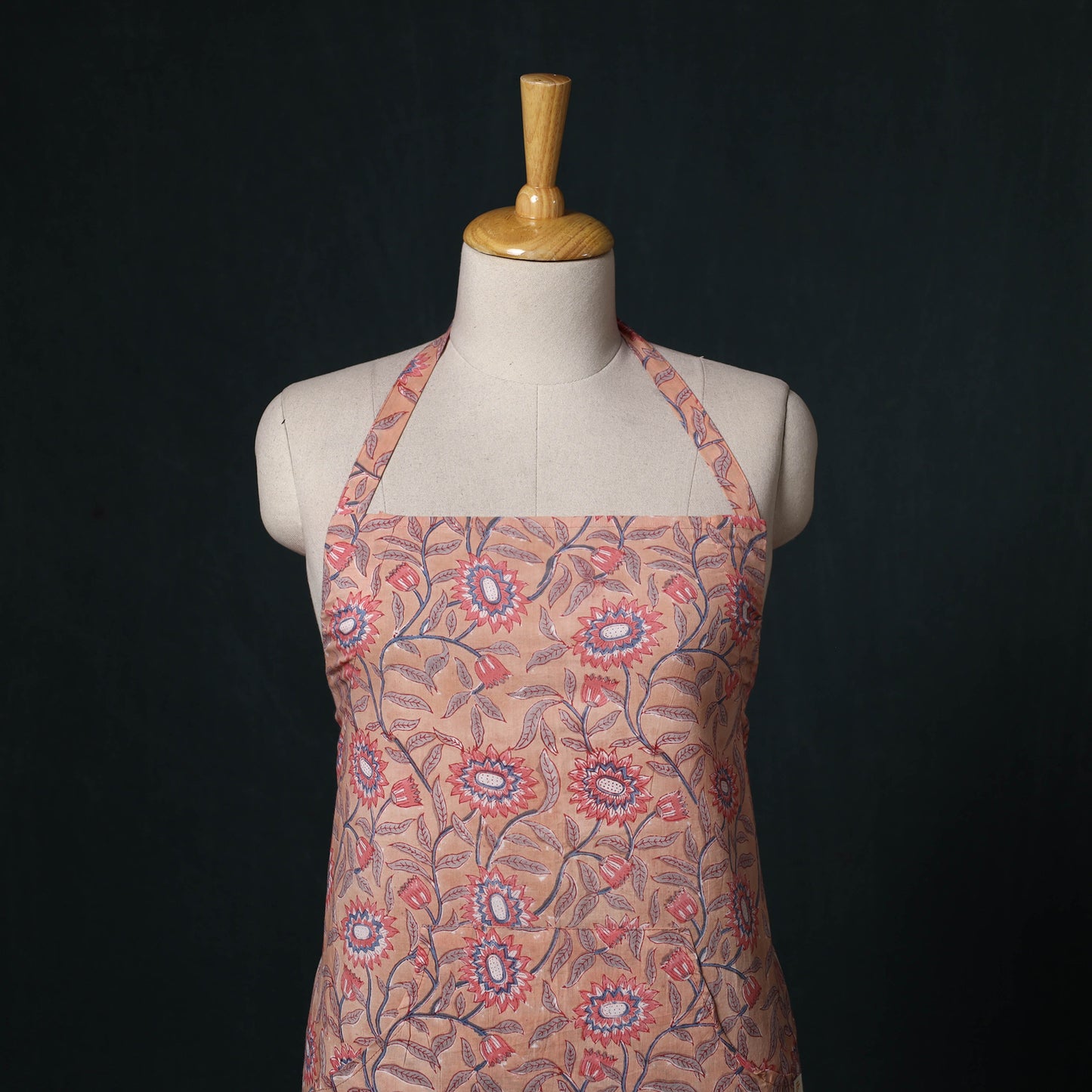 Peach - Sanganeri Hand Block Print Cotton Apron with Pocket 24