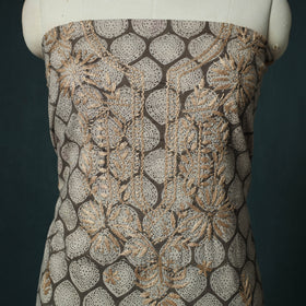 Lucknowi Chikankari Hand Embroidered Bagru Cotton Unstitched Kurta Material (2.5M) 06