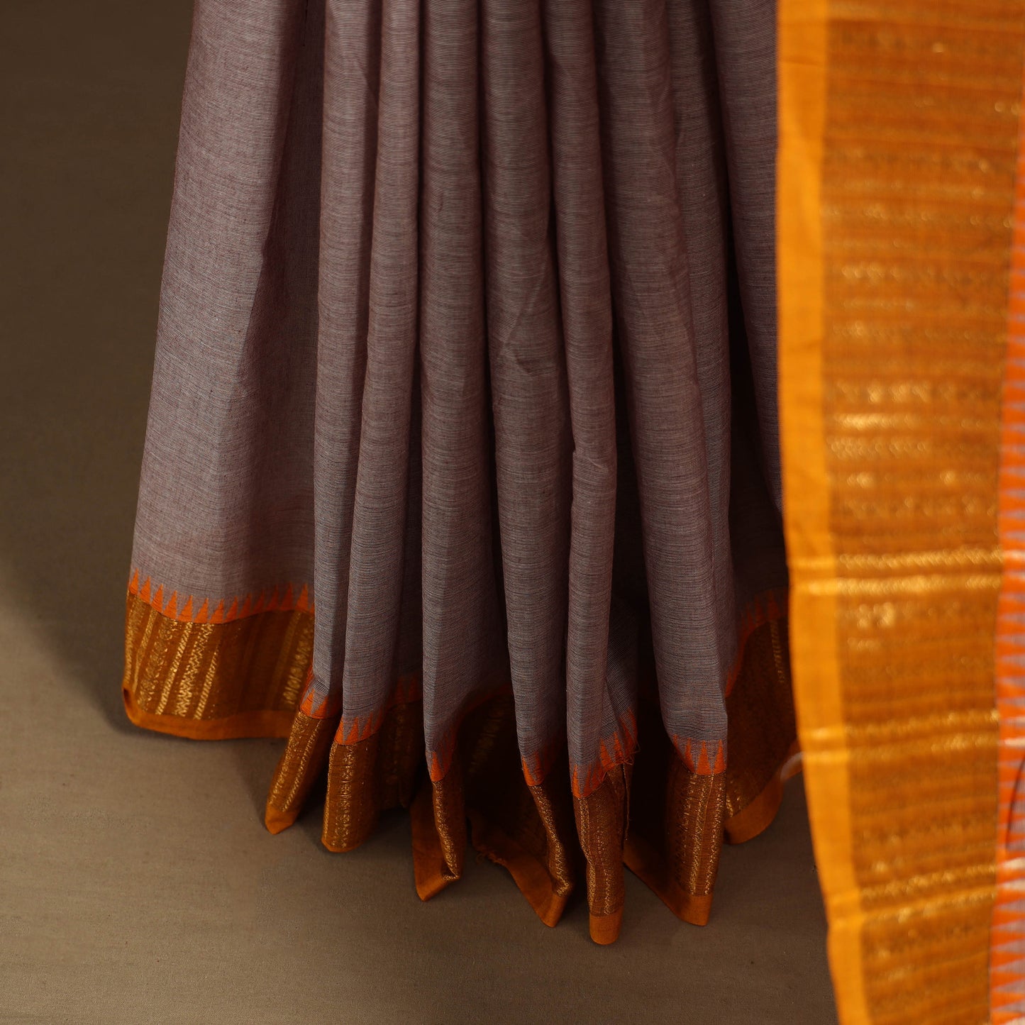 Grey Kandangi Chettinad Cotton Saree with Border