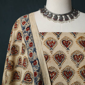 Pedana Hand Block Print Natural Dyed Cotton Kalamkari 2pc Unstitched Dress Material Kurta Set 05