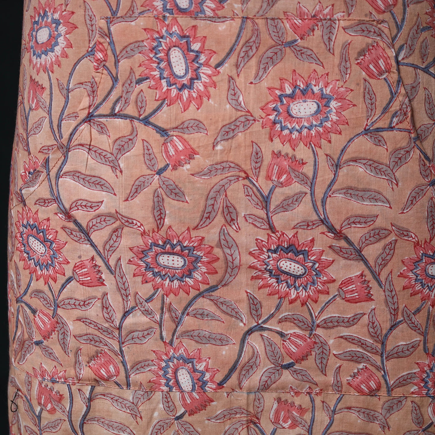 Peach - Sanganeri Hand Block Print Cotton Apron with Pocket 24