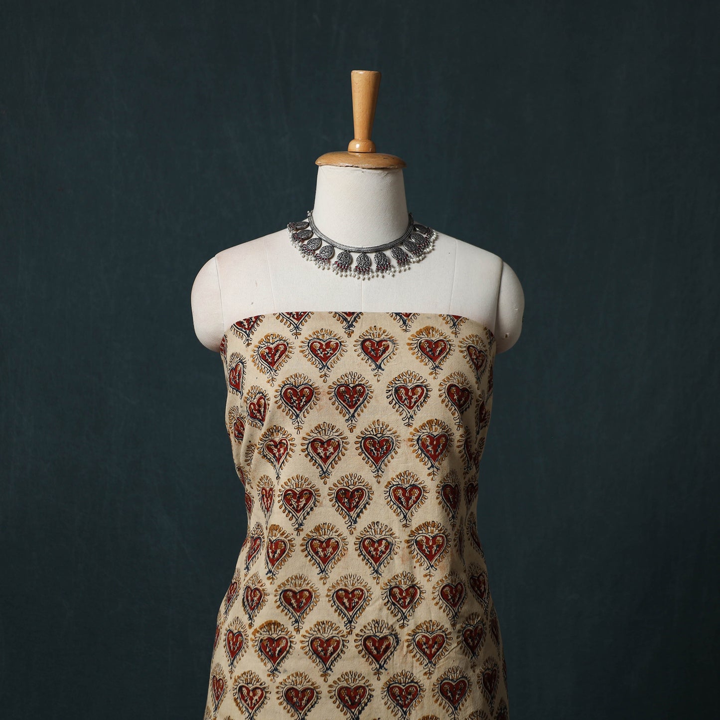 Pedana Hand Block Print Natural Dyed Cotton Kalamkari 2pc Unstitched Dress Material Kurta Set 05