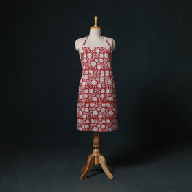 Red - Sanganeri Hand Block Print Cotton Apron with Pocket 25