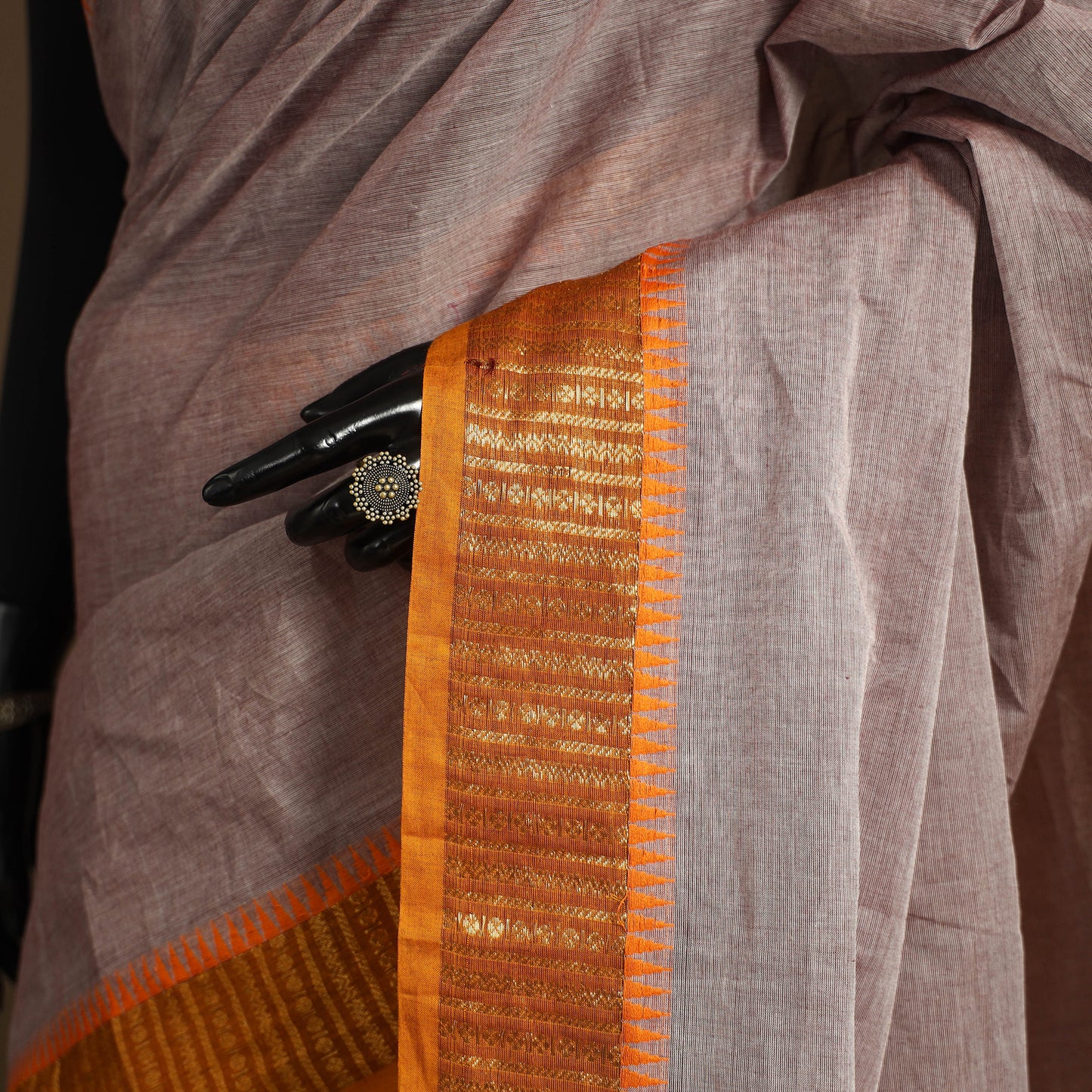 Grey Kandangi Chettinad Cotton Saree with Border