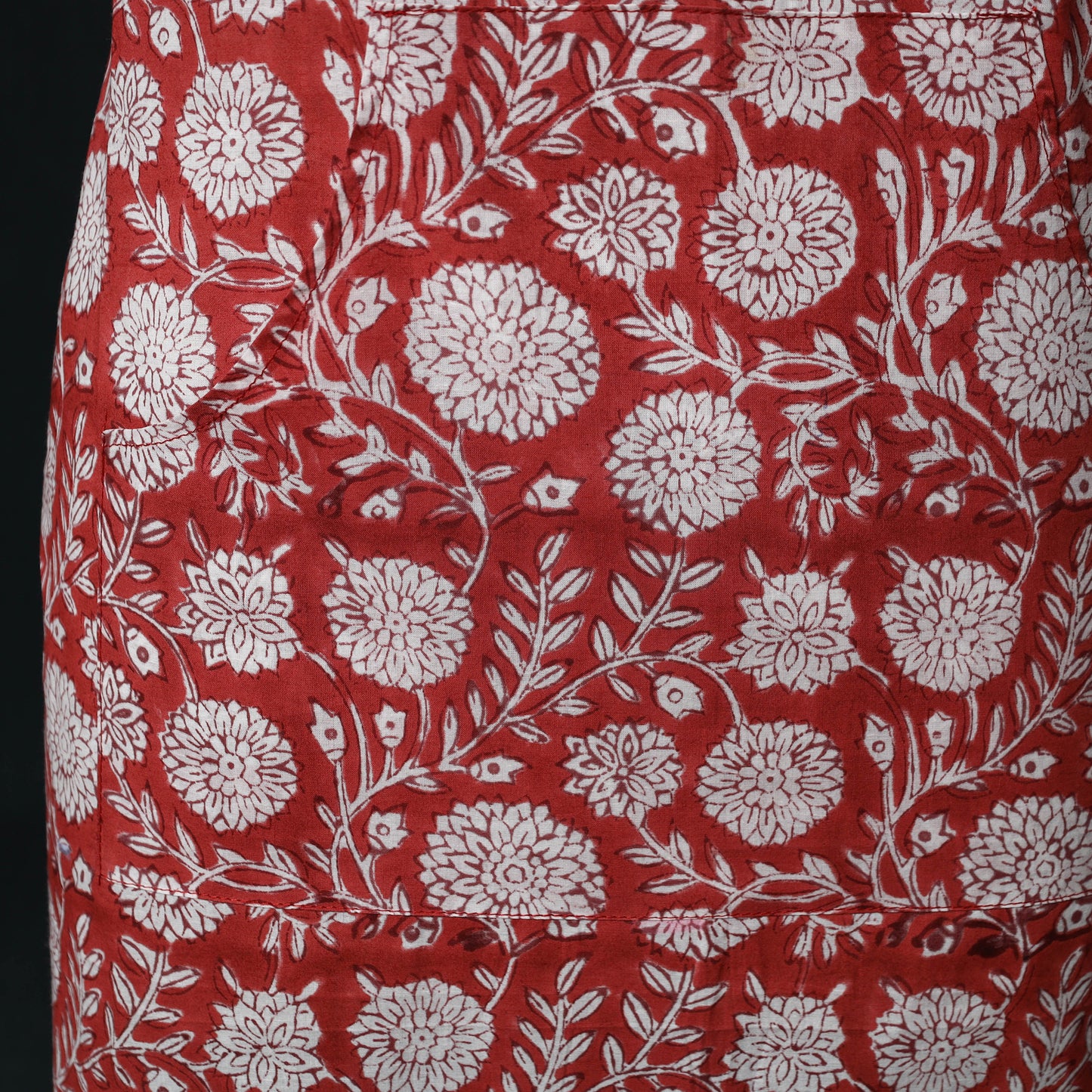 Red - Sanganeri Hand Block Print Cotton Apron with Pocket 25