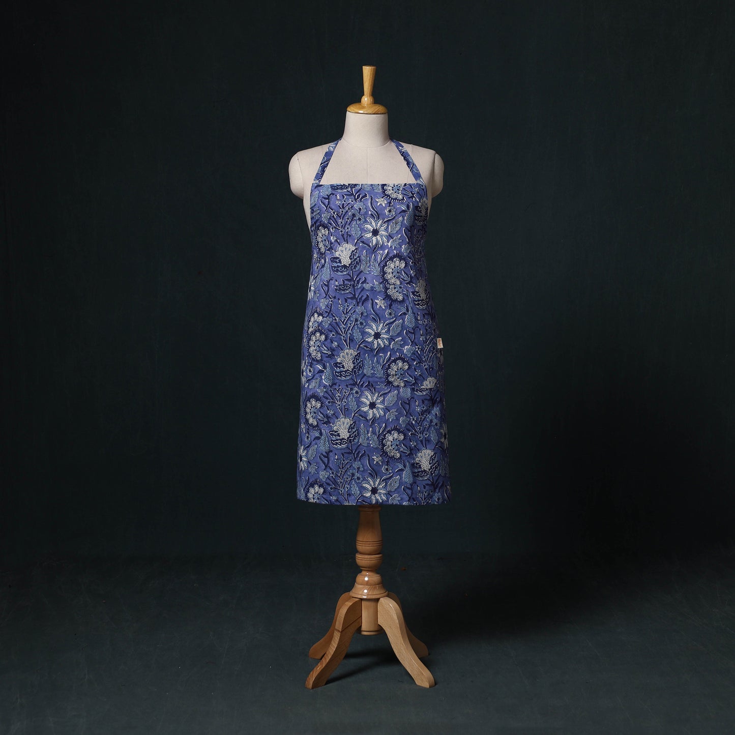 Blue - Sanganeri Hand Block Print Cotton Apron with Pocket 26