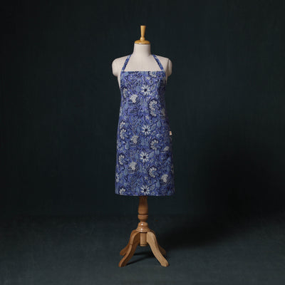 Blue - Sanganeri Hand Block Print Cotton Apron with Pocket 26