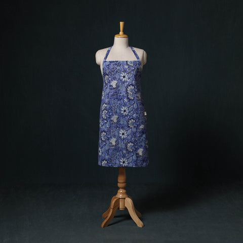 Blue - Sanganeri Hand Block Print Cotton Apron with Pocket 26