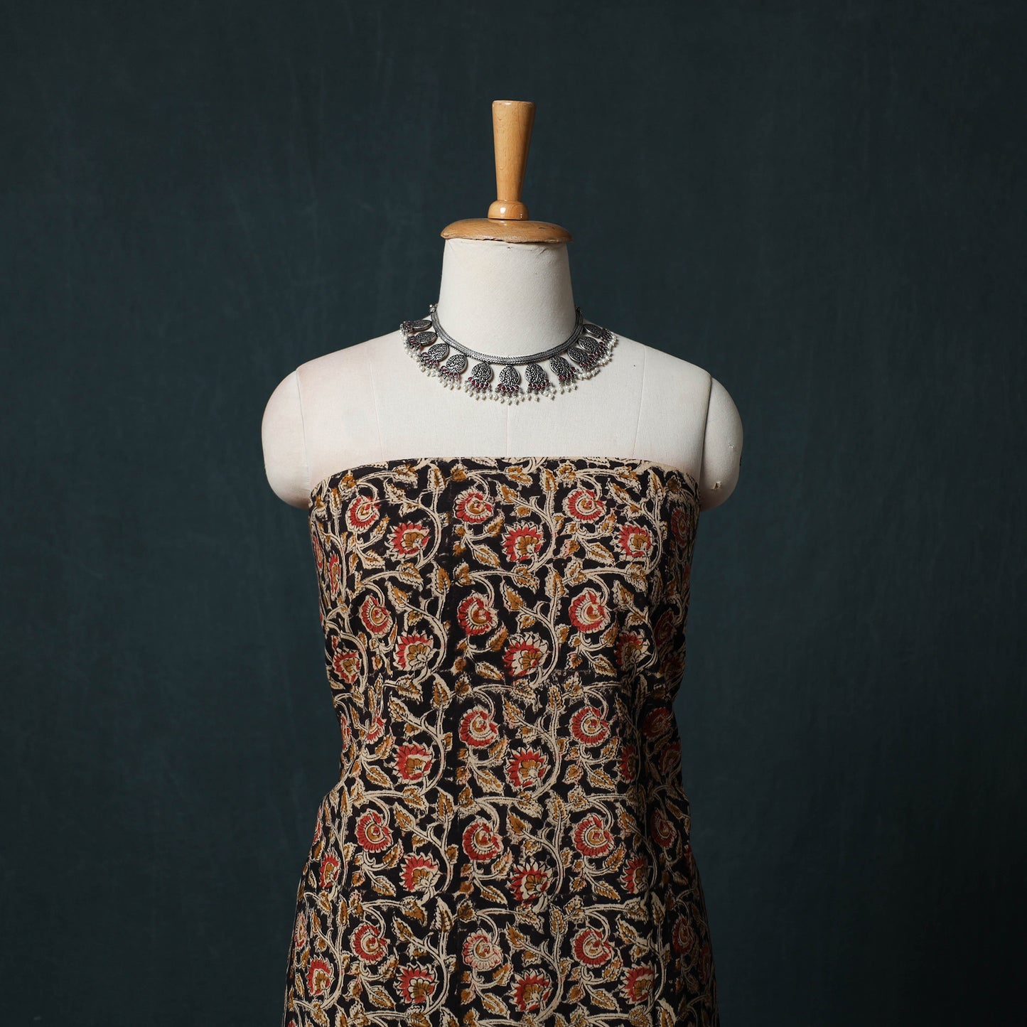 Pedana Hand Block Print Natural Dyed Cotton Kalamkari 2pc Unstitched Dress Material Kurta Set 06