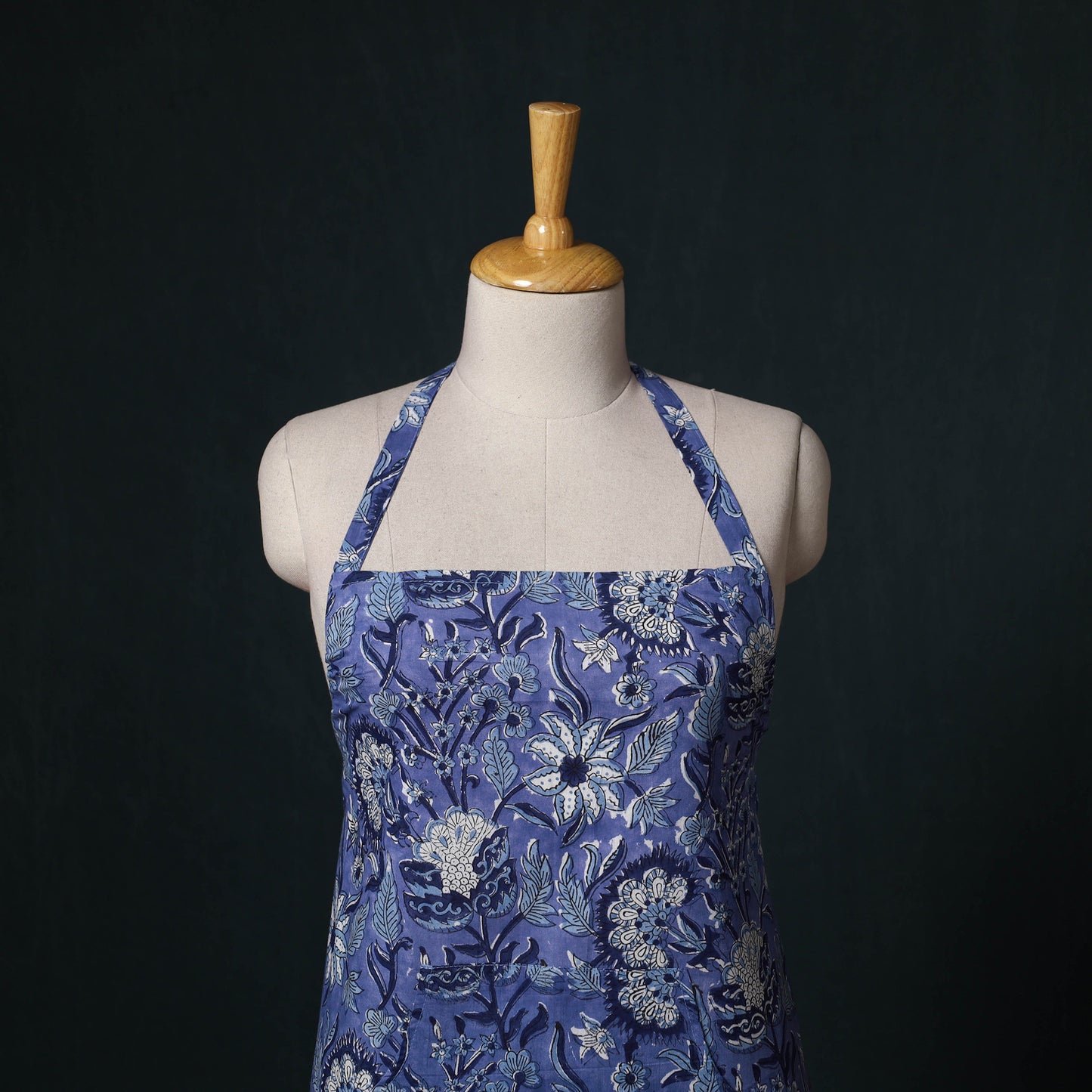Blue - Sanganeri Hand Block Print Cotton Apron with Pocket 26