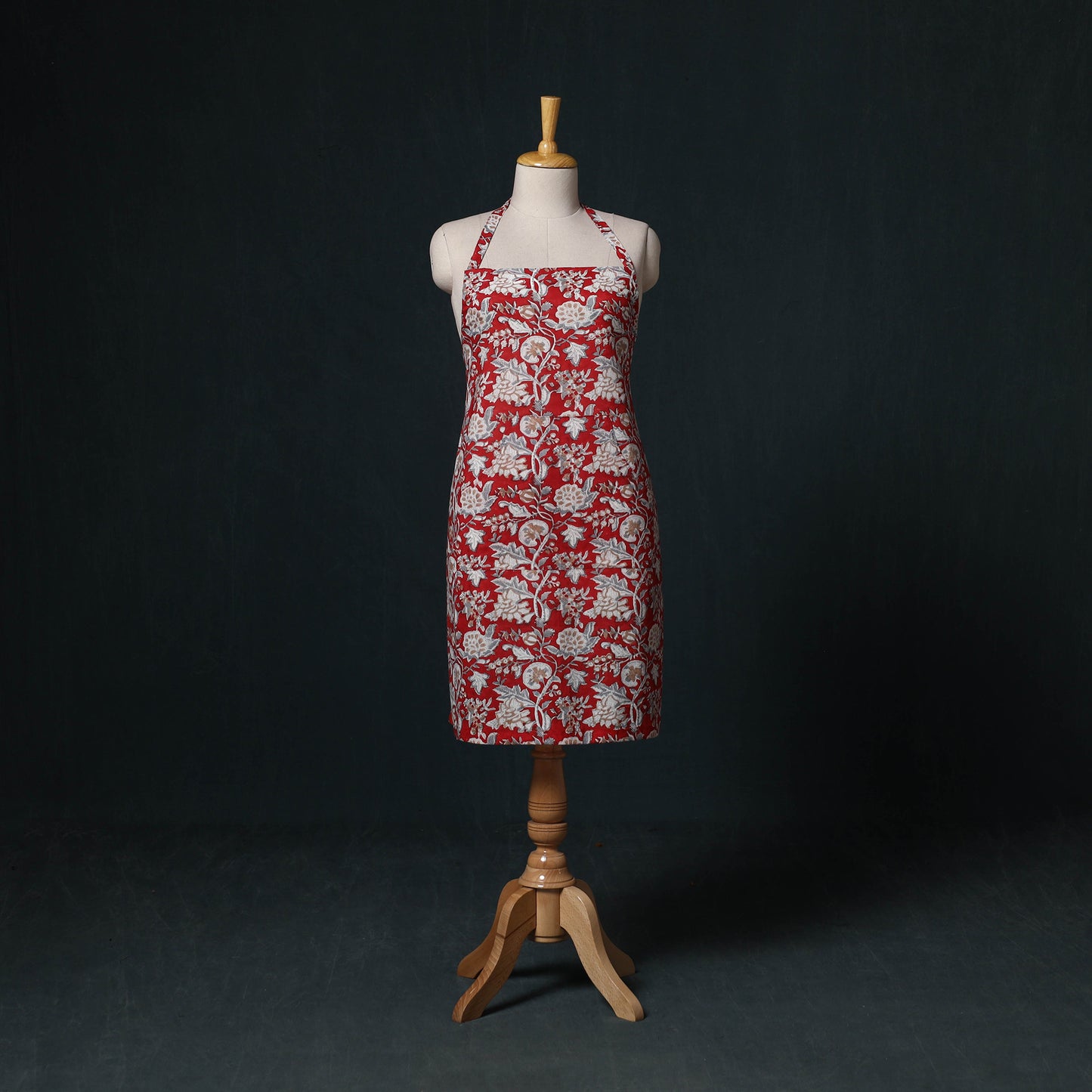 Red - Sanganeri Hand Block Print Cotton Apron with Pocket 27