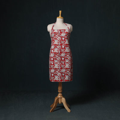 Red - Sanganeri Hand Block Print Cotton Apron with Pocket 27