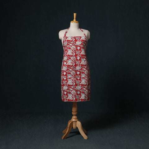 Red - Sanganeri Hand Block Print Cotton Apron with Pocket 27