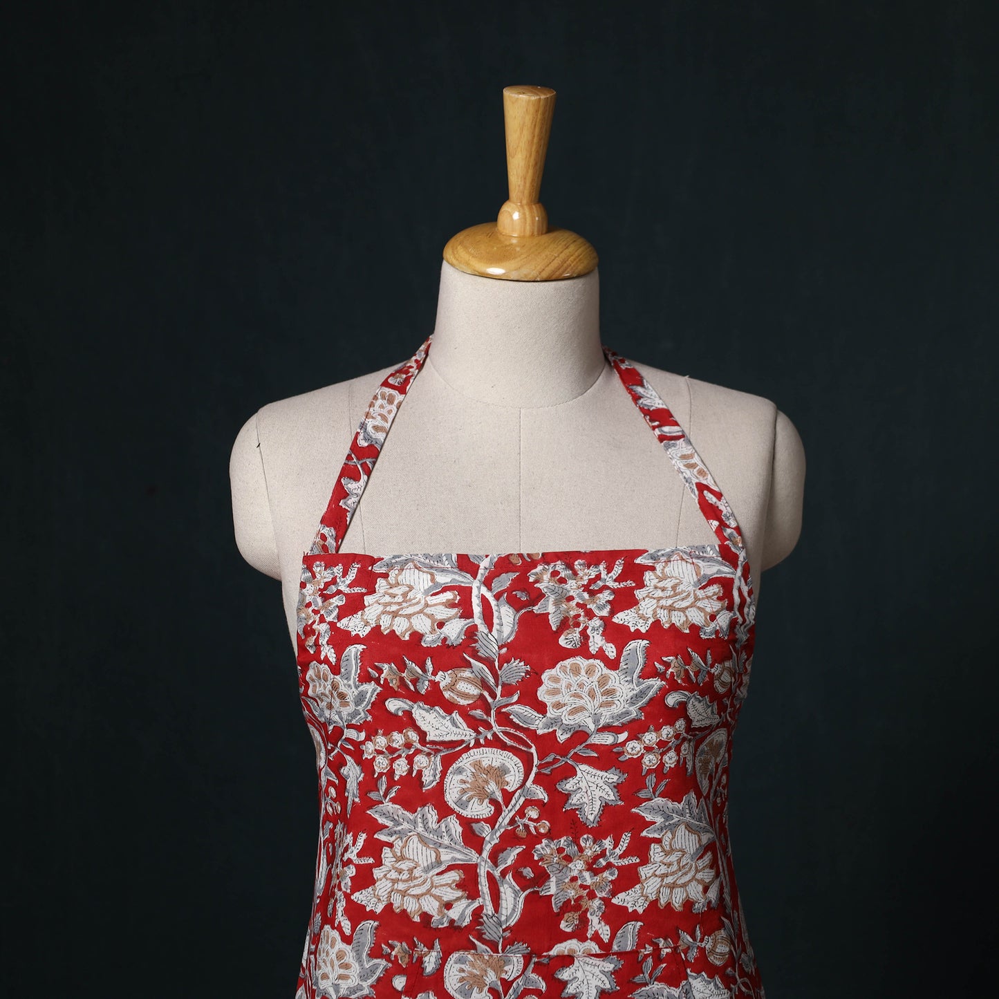 Red - Sanganeri Hand Block Print Cotton Apron with Pocket 27