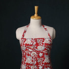 Red - Sanganeri Hand Block Print Cotton Apron with Pocket 27