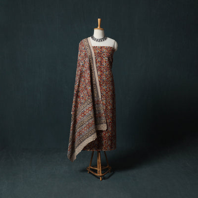 Pedana Hand Block Print Natural Dyed Cotton Kalamkari 2pc Unstitched Dress Material Kurta Set 07