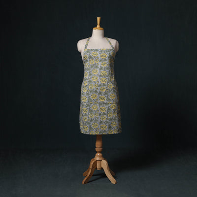 Grey - Sanganeri Hand Block Print Cotton Apron with Pocket 28