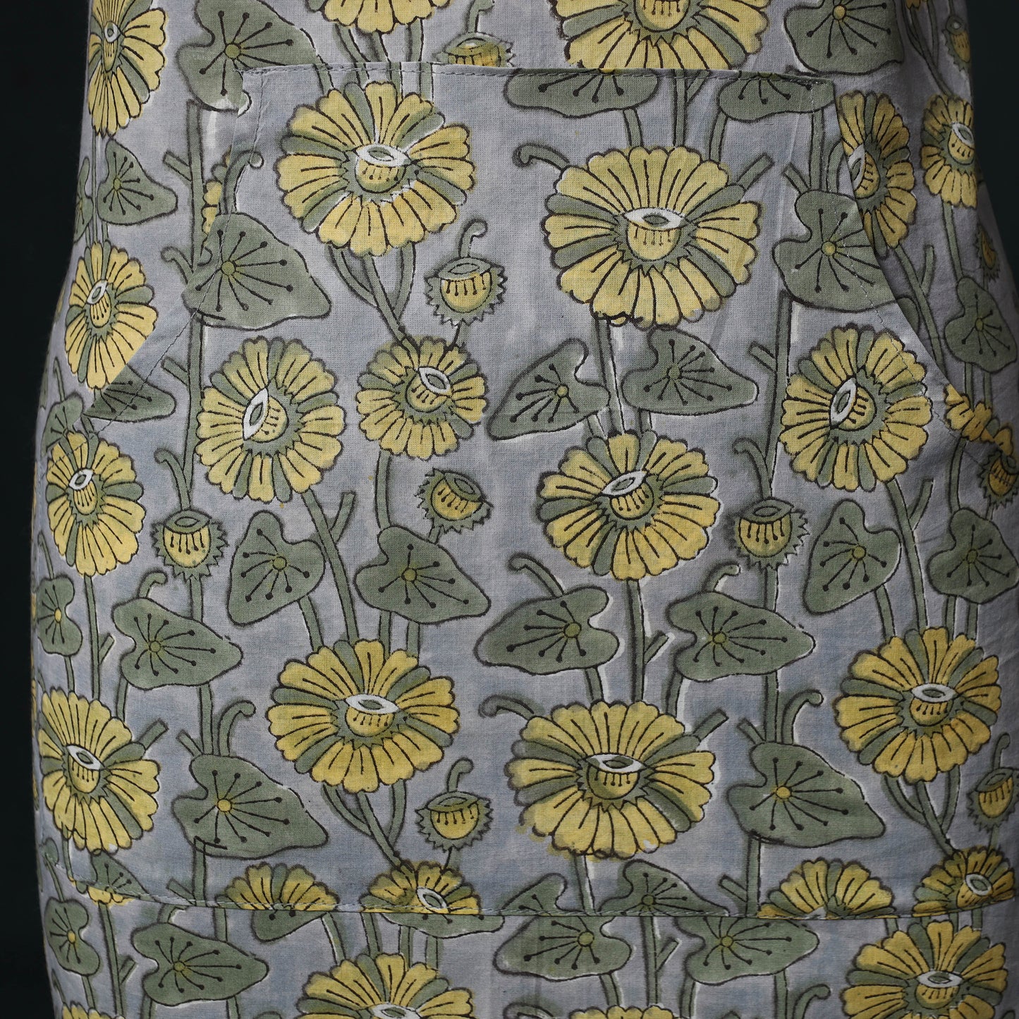 Grey - Sanganeri Hand Block Print Cotton Apron with Pocket 28