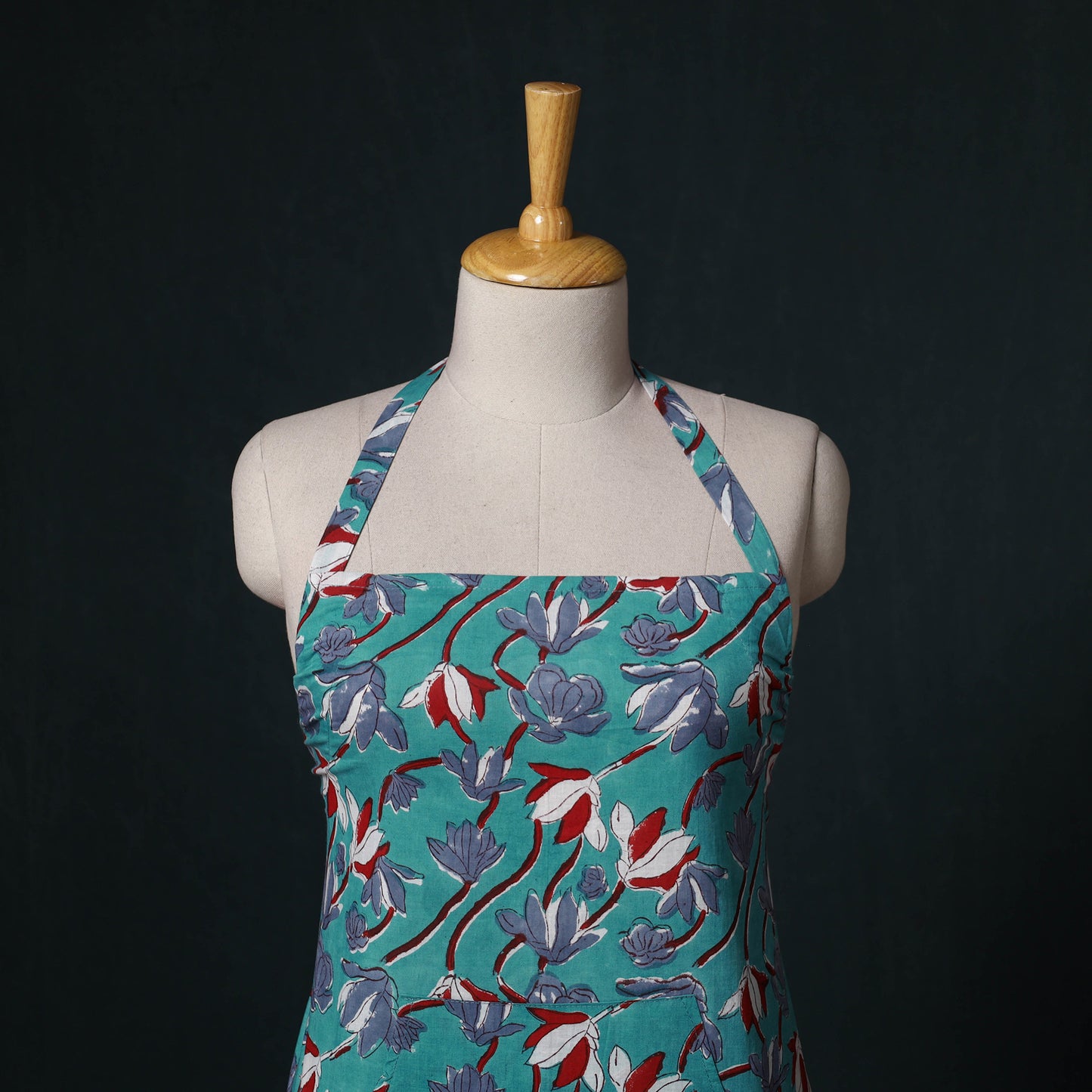 Green - Sanganeri Hand Block Print Cotton Apron with Pocket 29