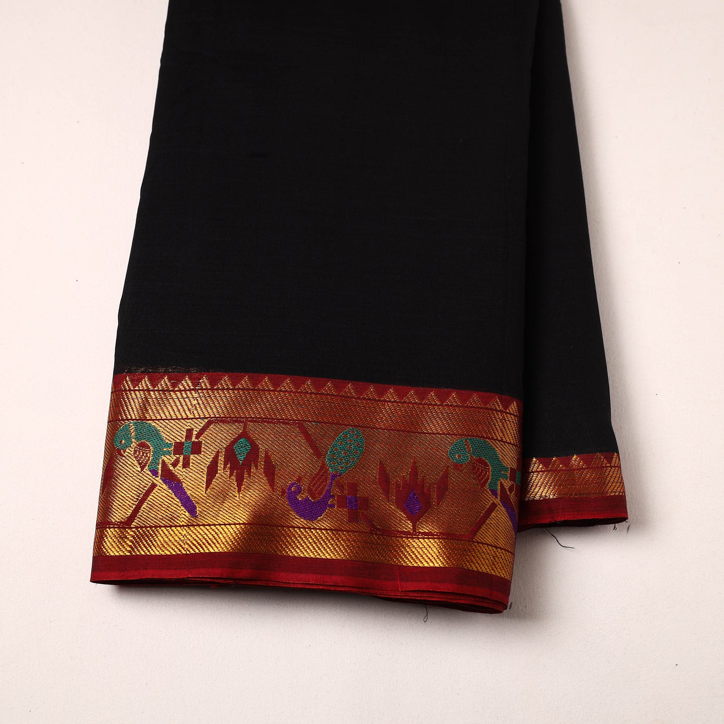  Black Mercerised Cotton Paithani Border Dharwad Fabric