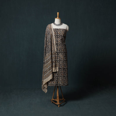 Pedana Hand Block Print Natural Dyed Cotton Kalamkari 2pc Unstitched Dress Material Kurta Set 08