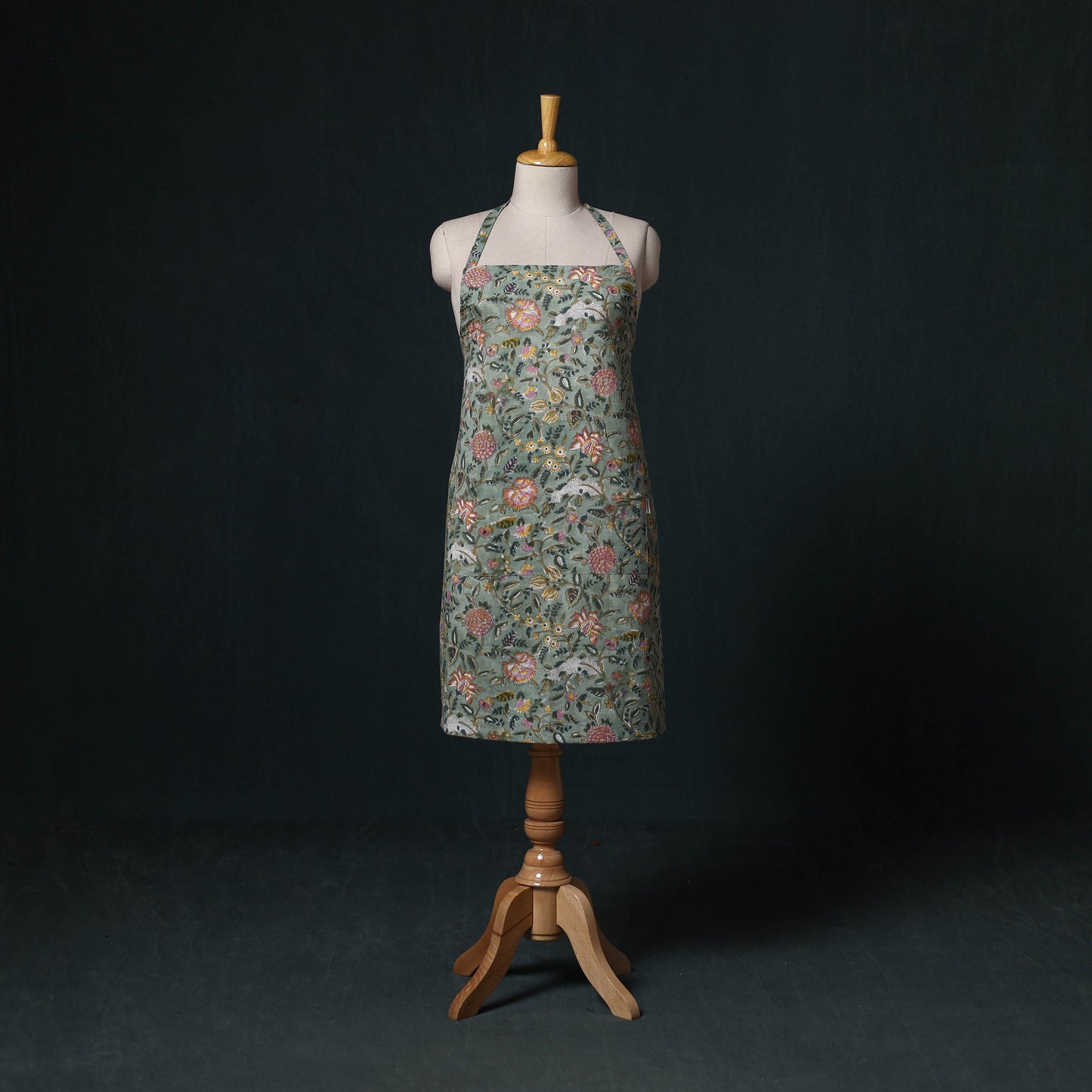 Green - Sanganeri Hand Block Print Cotton Apron with Pocket 30