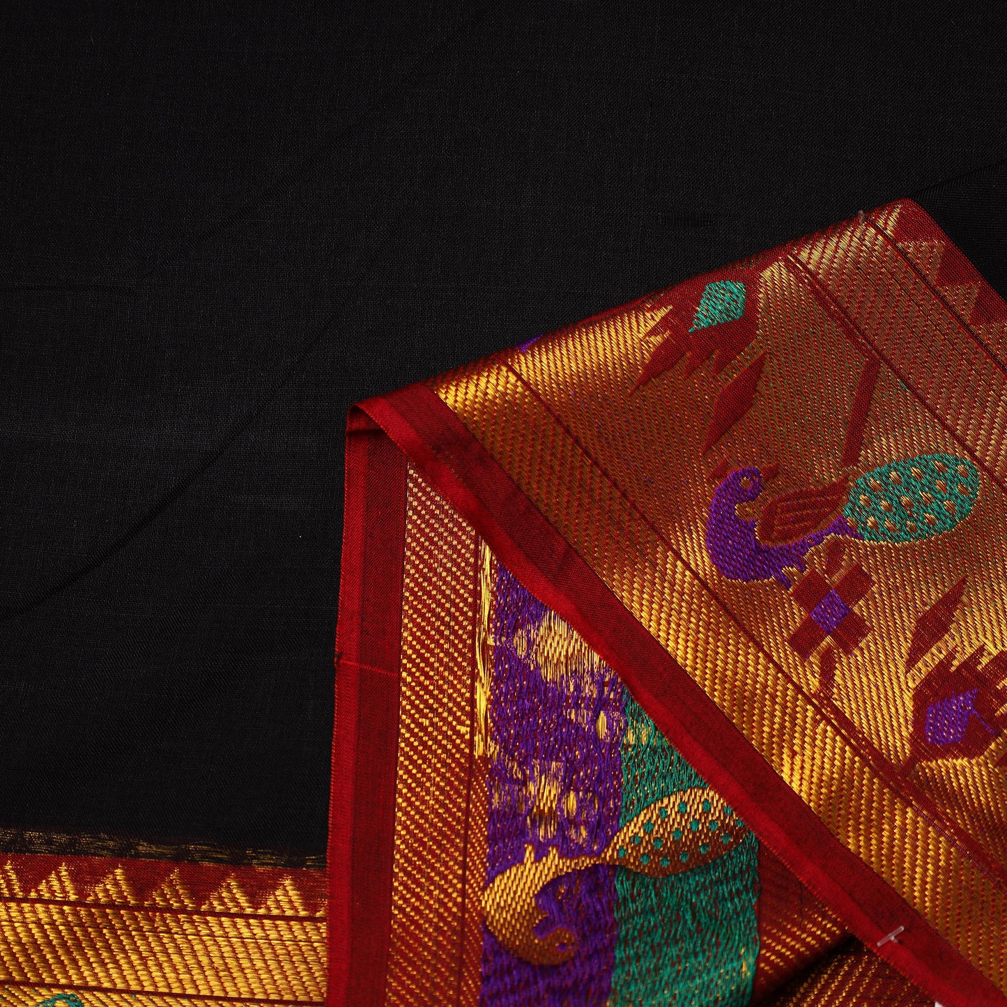  Black Mercerised Cotton Paithani Border Dharwad Fabric