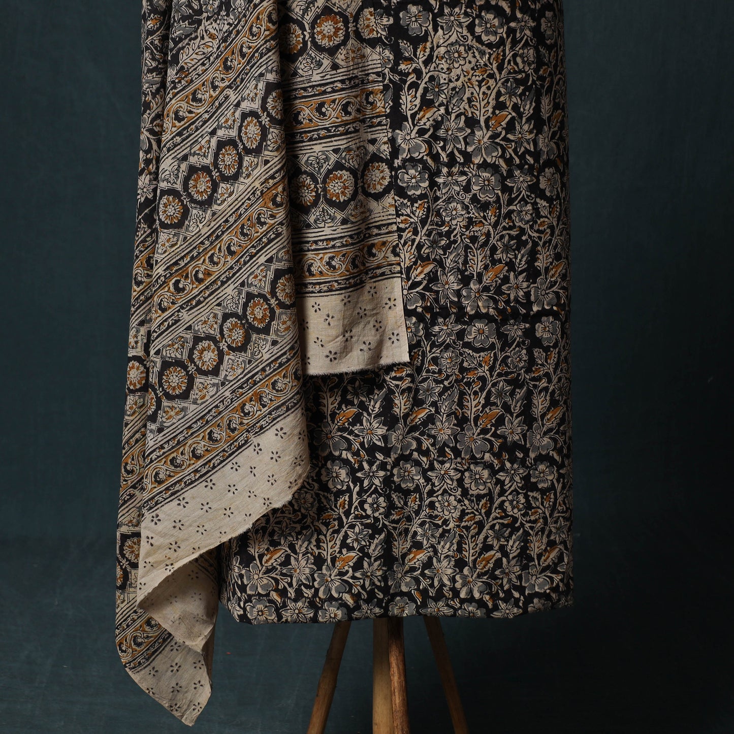 Pedana Hand Block Print Natural Dyed Cotton Kalamkari 2pc Unstitched Dress Material Kurta Set 08