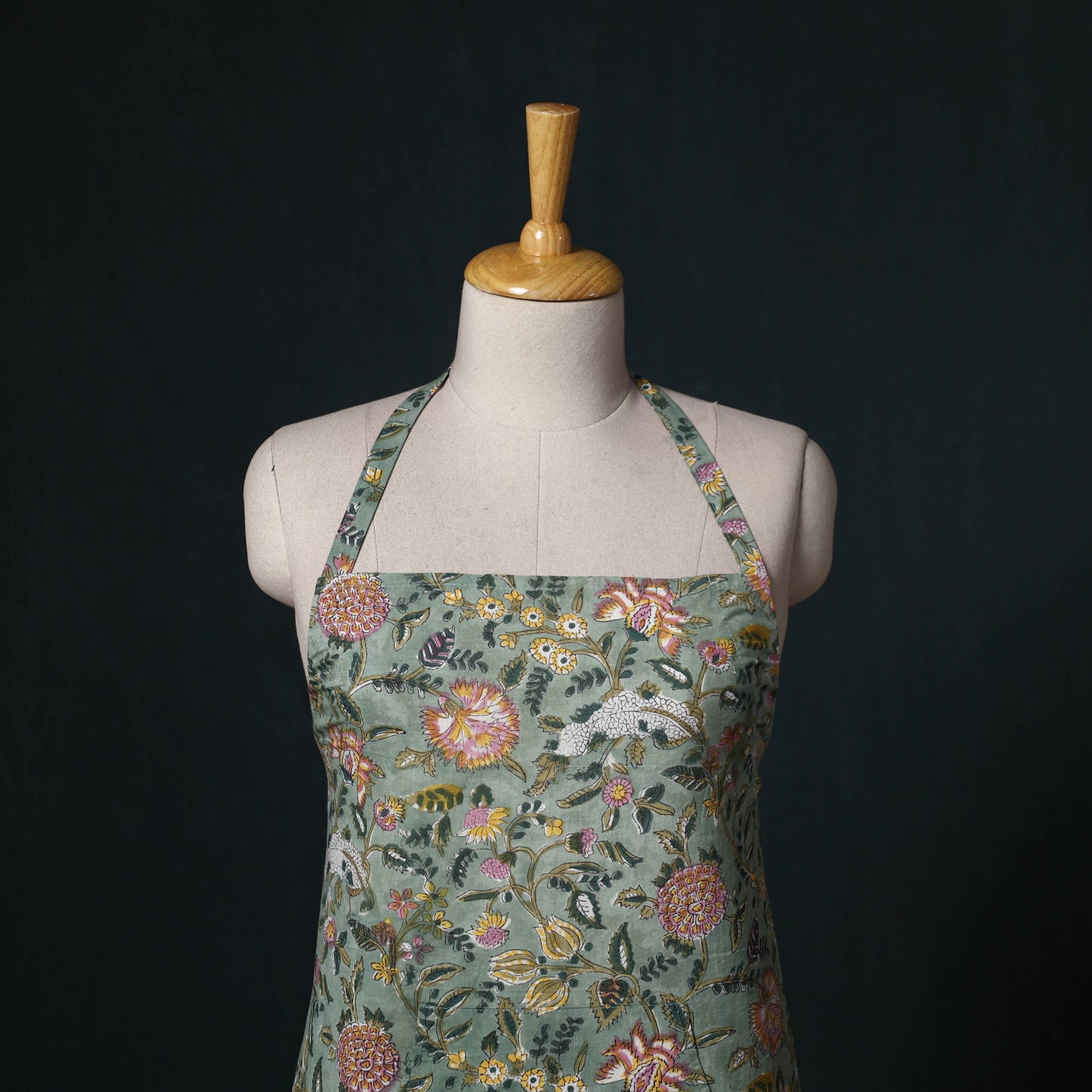 Green - Sanganeri Hand Block Print Cotton Apron with Pocket 30