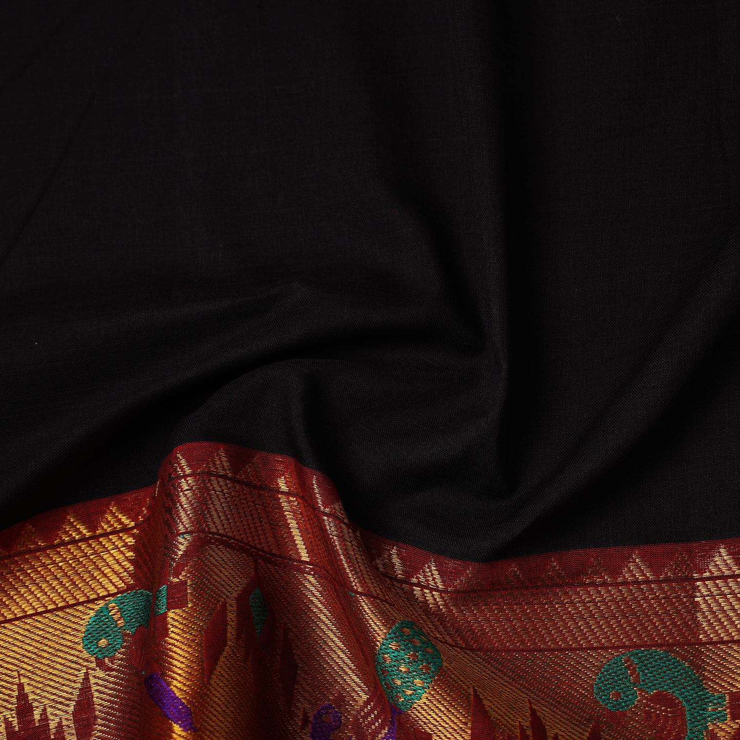  Black Mercerised Cotton Paithani Border Dharwad Fabric