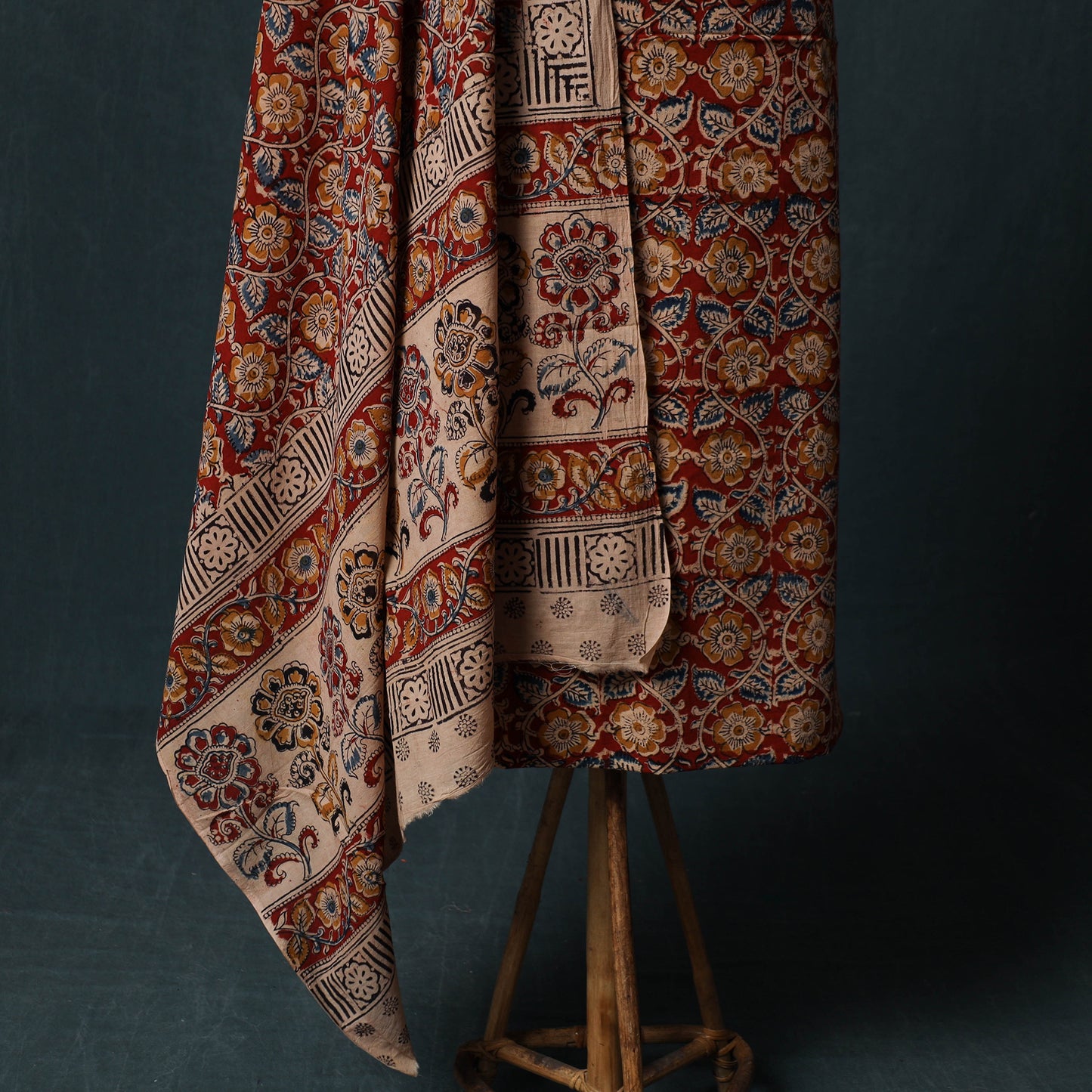 Pedana Hand Block Print Natural Dyed Cotton Kalamkari 2pc Unstitched Dress Material Kurta Set 09