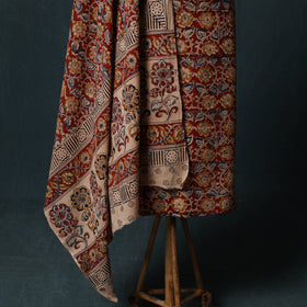 Pedana Hand Block Print Natural Dyed Cotton Kalamkari 2pc Unstitched Dress Material Kurta Set 09
