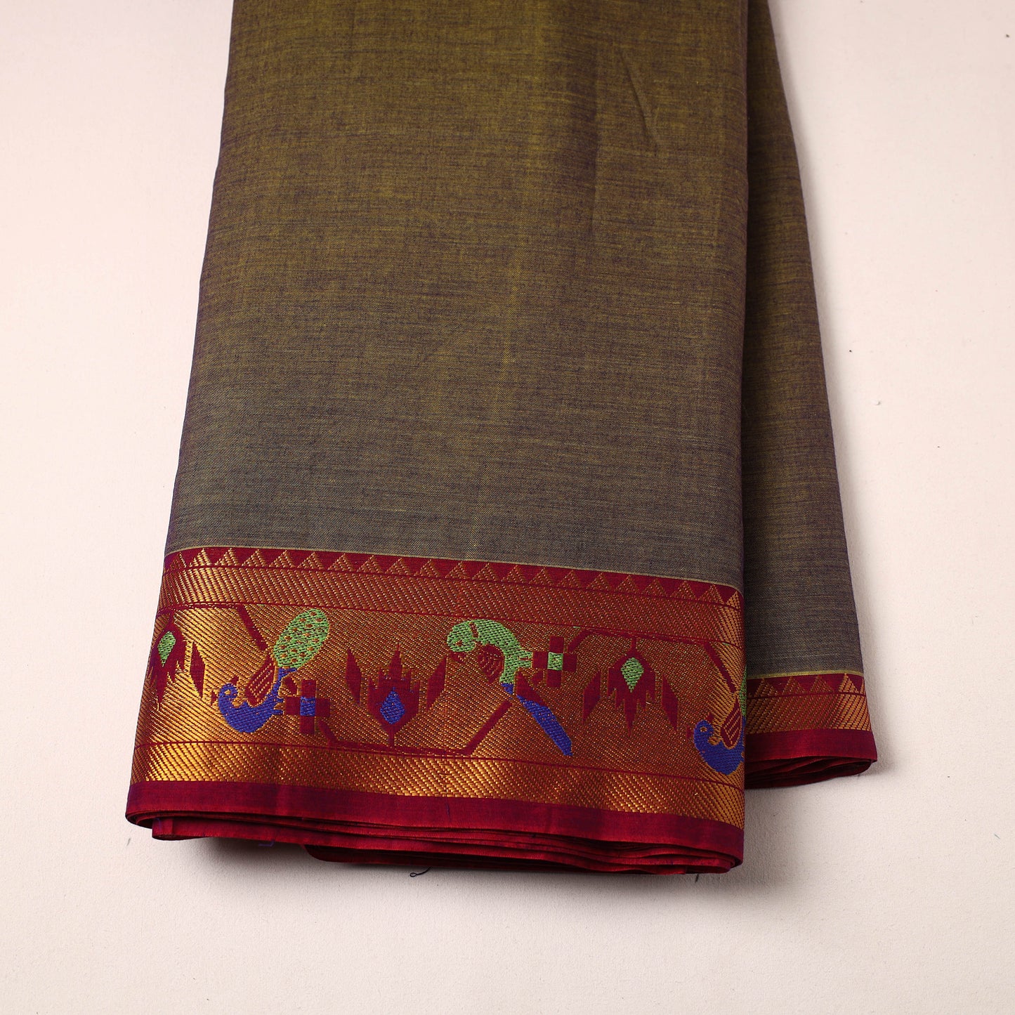 Buy Brown Mercerised Cotton Paithani Border Dharwad Fabric