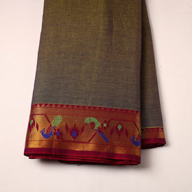 Buy Brown Mercerised Cotton Paithani Border Dharwad Fabric