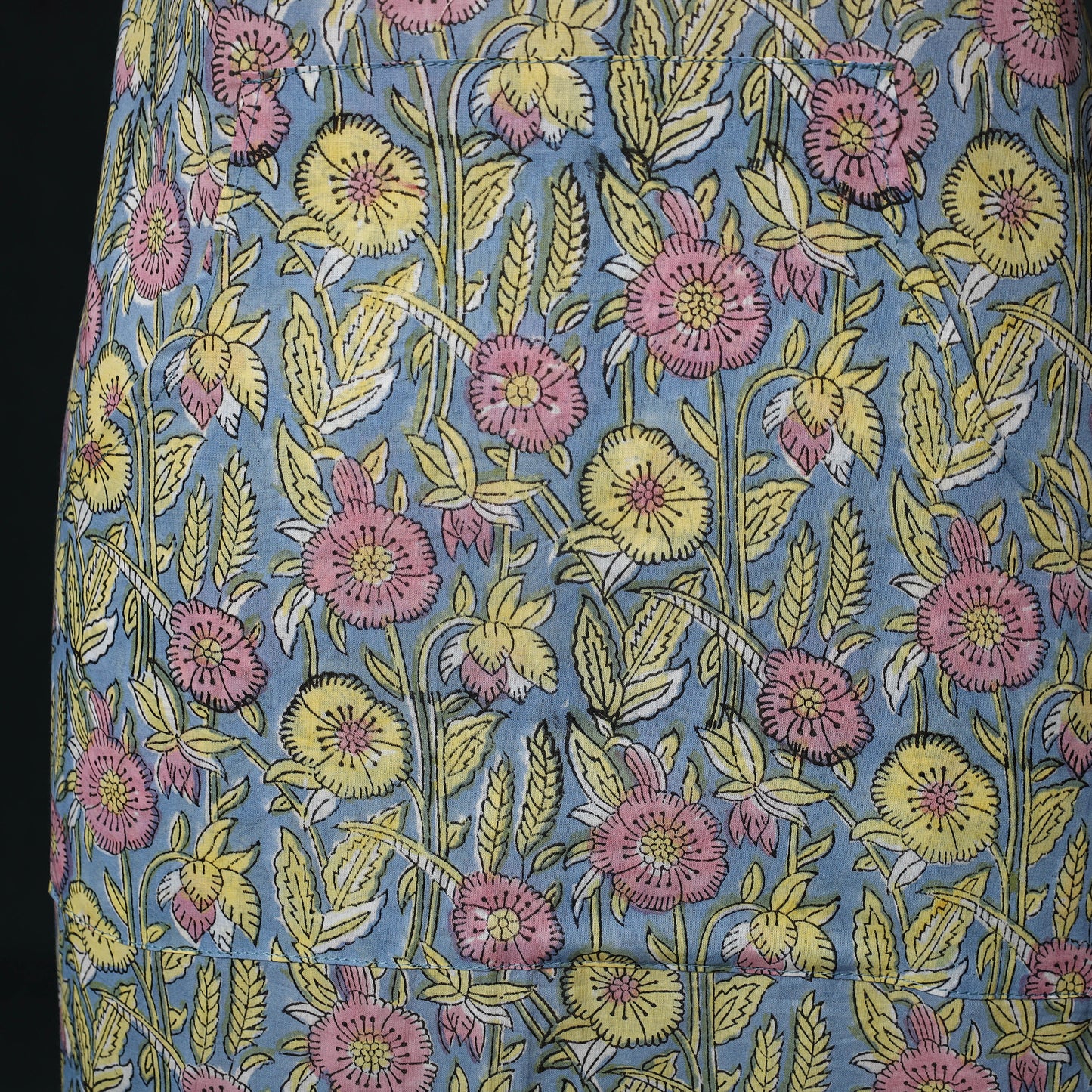 Blue - Sanganeri Hand Block Print Cotton Apron with Pocket 31