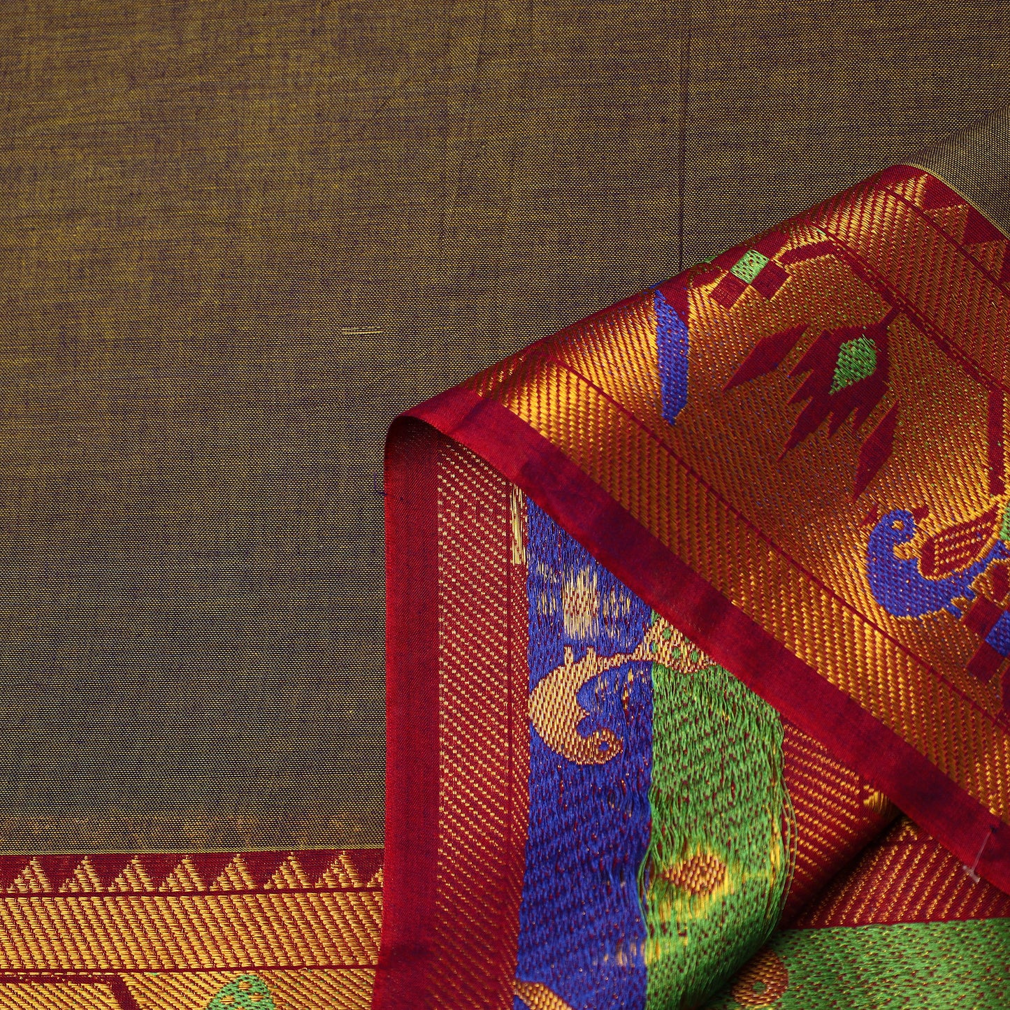 Buy Brown Mercerised Cotton Paithani Border Dharwad Fabric