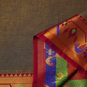Buy Brown Mercerised Cotton Paithani Border Dharwad Fabric
