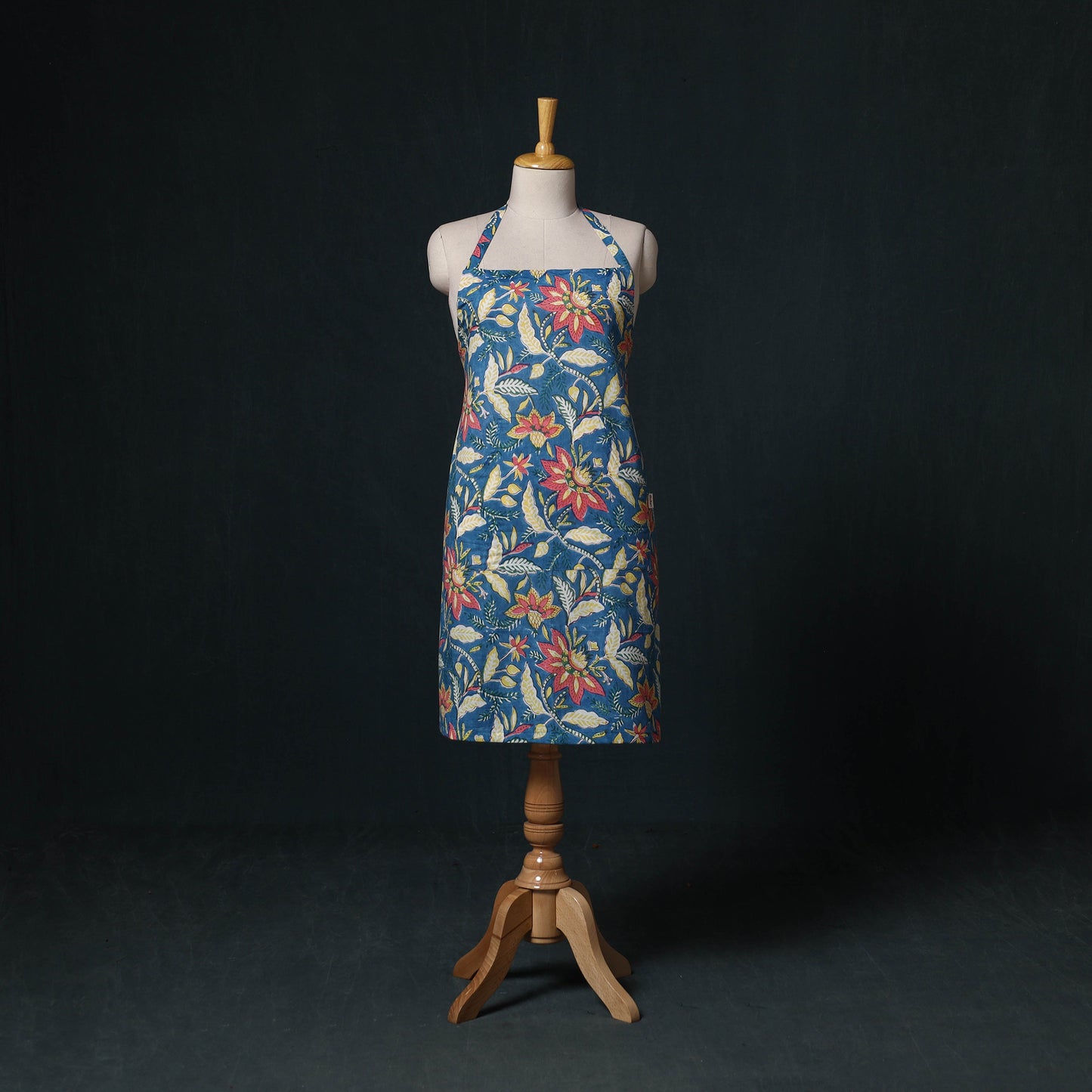 Blue - Sanganeri Hand Block Print Cotton Apron with Pocket 32