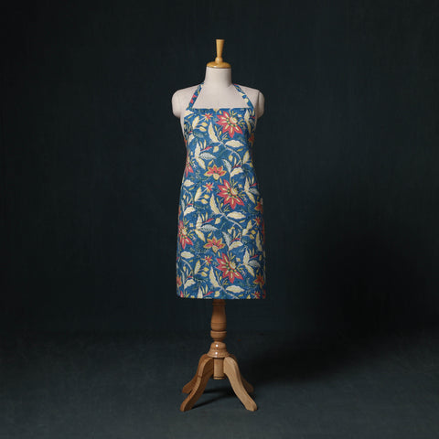Blue - Sanganeri Hand Block Print Cotton Apron with Pocket 32