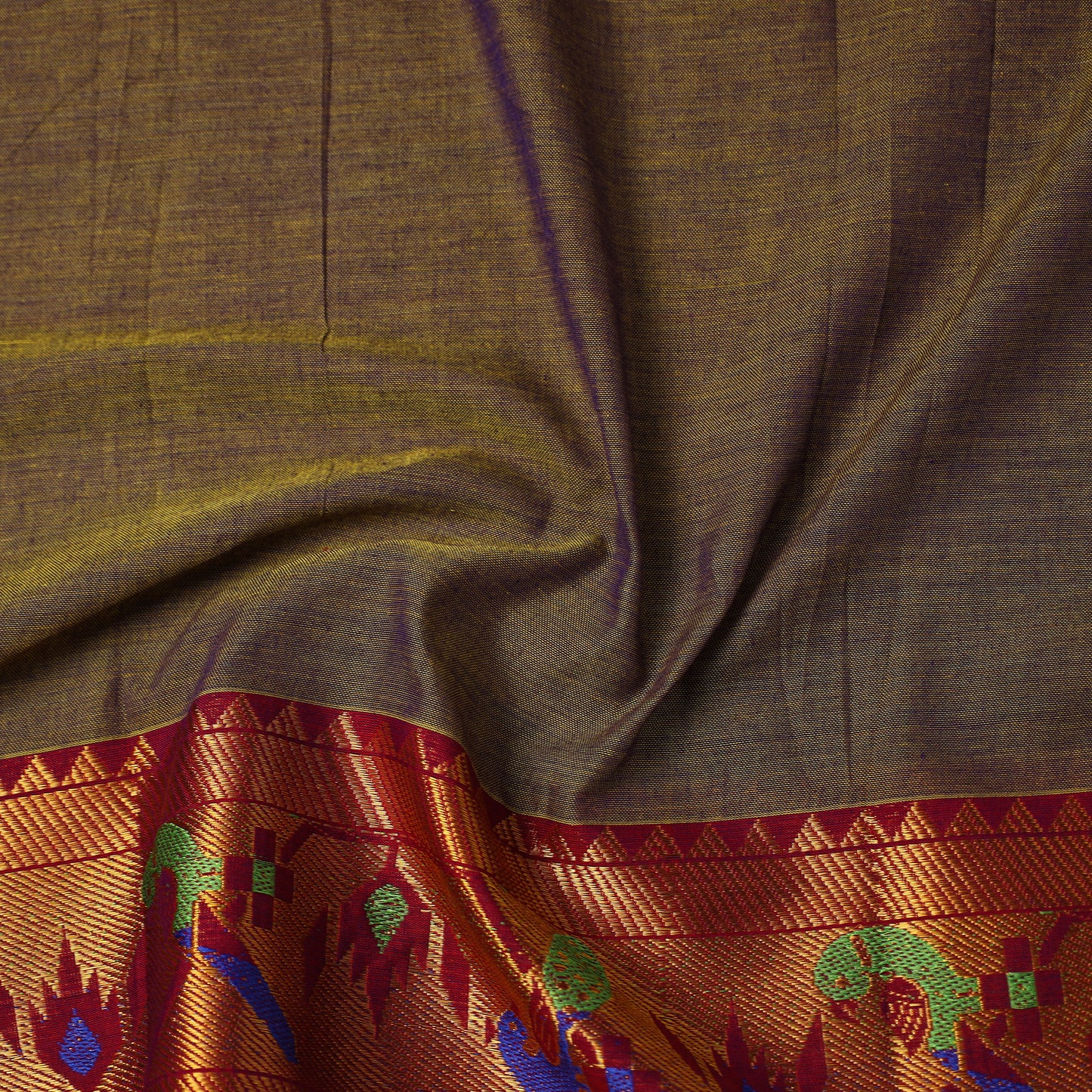 Buy Brown Mercerised Cotton Paithani Border Dharwad Fabric