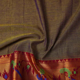 Buy Brown Mercerised Cotton Paithani Border Dharwad Fabric