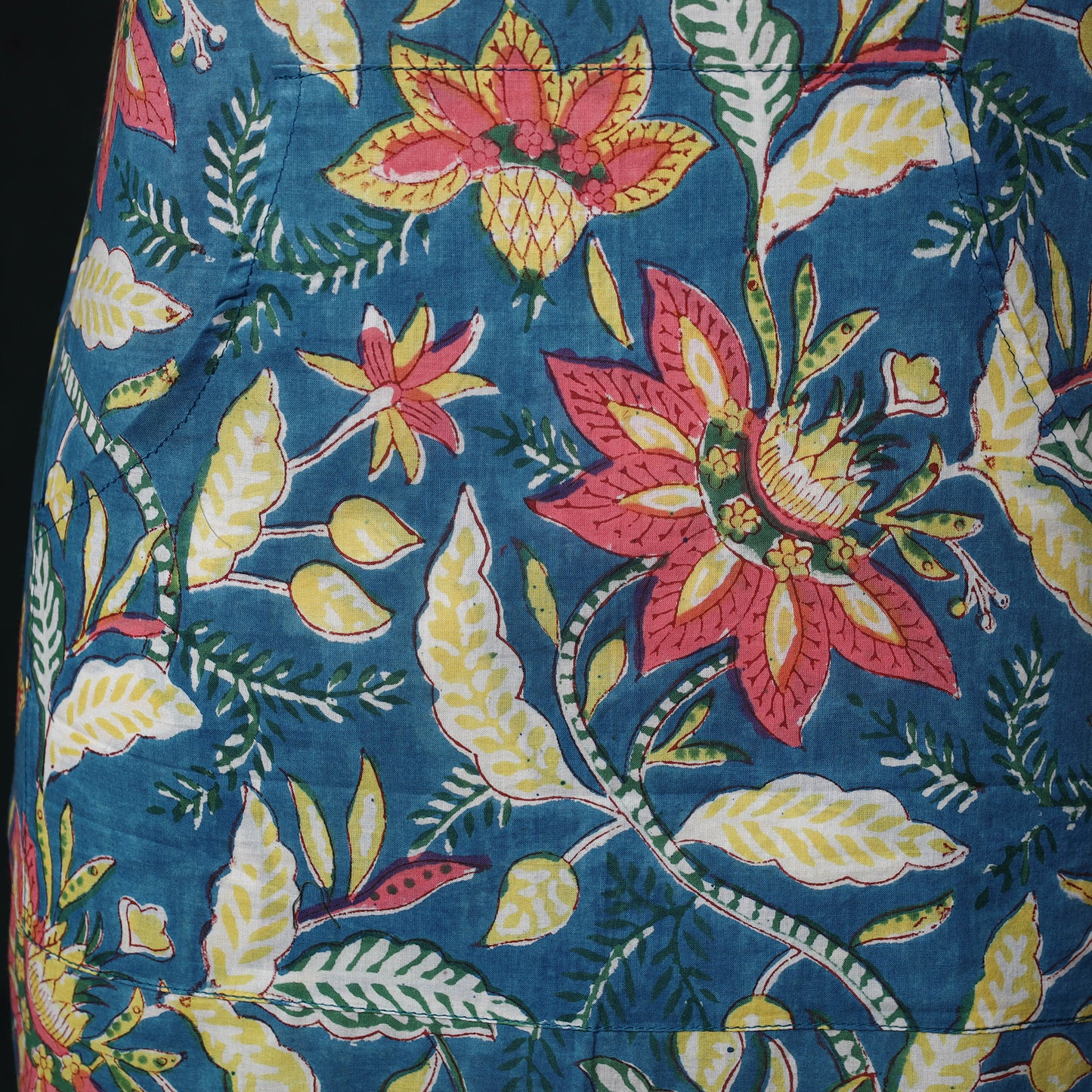 Blue - Sanganeri Hand Block Print Cotton Apron with Pocket 32