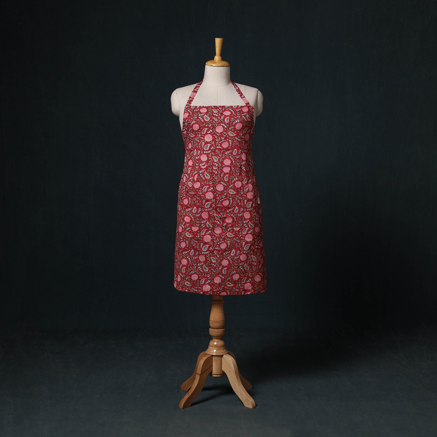 Red - Sanganeri Hand Block Print Cotton Apron with Pocket 34