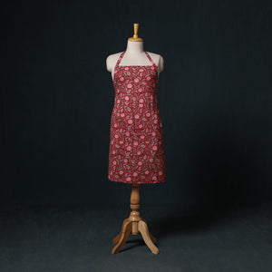 Red - Sanganeri Hand Block Print Cotton Apron with Pocket 34